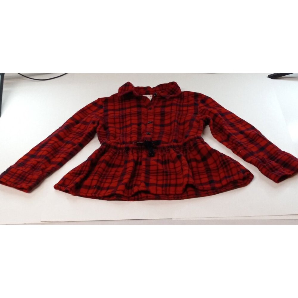 Cat & Jack Girl's Tunic Blouse  S (6/6X) 100% Cotton Red Plaid Long Sleeve
